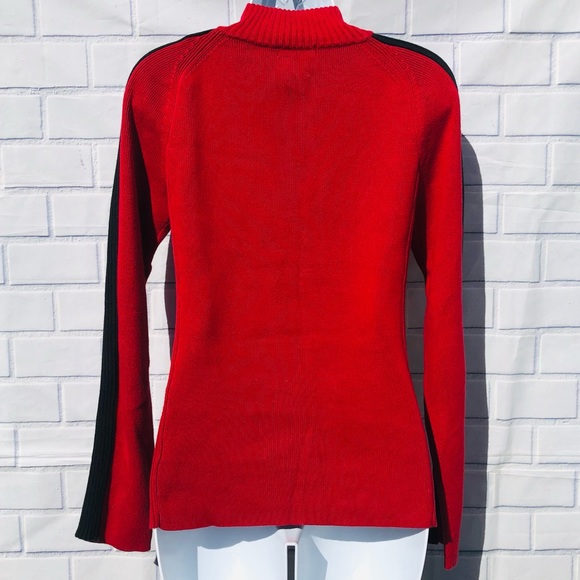 DKNY Pullover Sweater MEDIUM Ribbed Red & Black Cotton - Picture 7 of 11